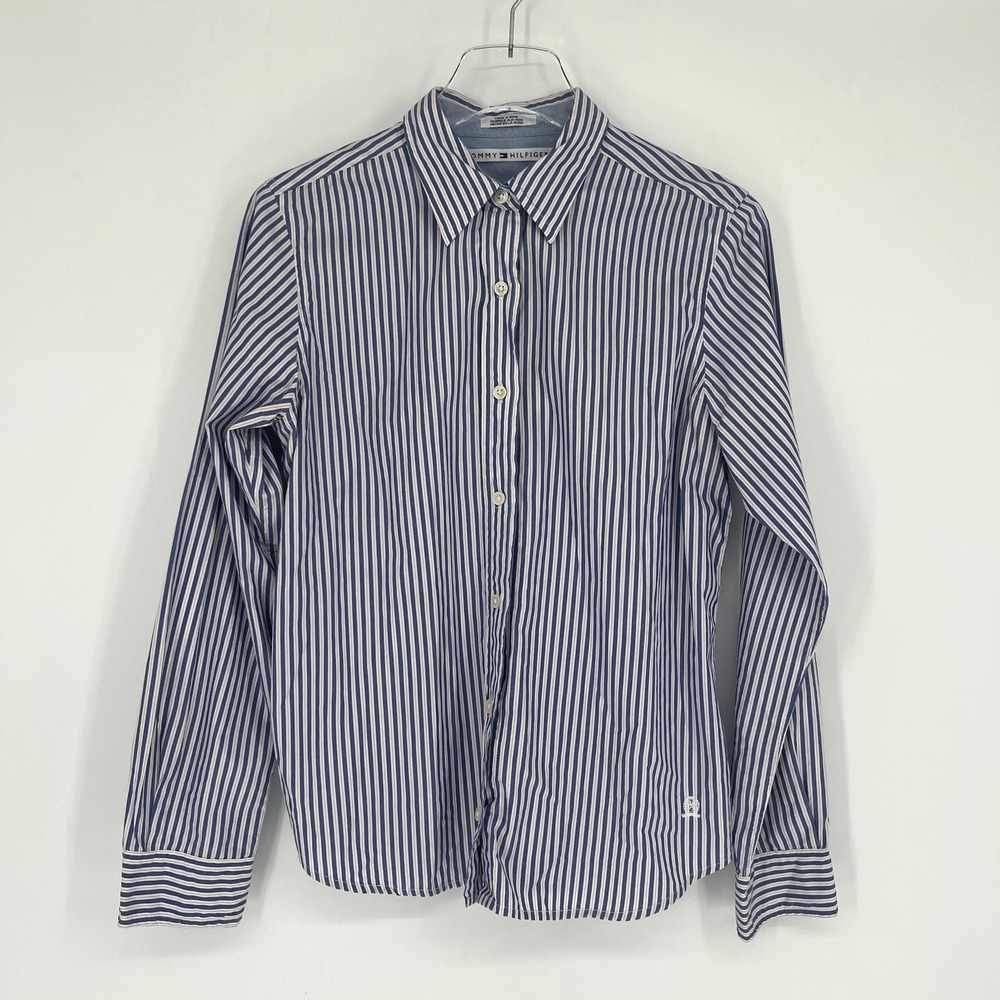 Tommy Hilfiger Shirt‎ Womens 8 Blue White Striped Career Office Preppy Academia